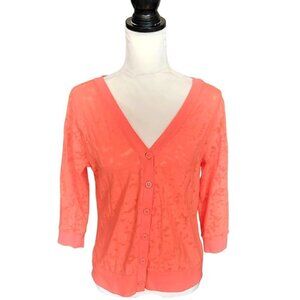 Mix & Co Orange 3/4 Sleeve Semi-Sheer Cardigan Sweater in Size‎ Large